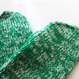 hand knit soft acrylic green white speckled mittens image 3
