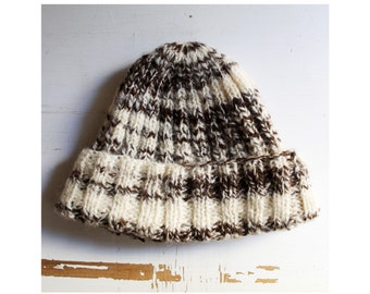 hand knit wool marbled winter hat toque