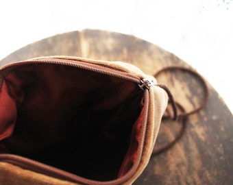Brown Velvet Ruched Dress Purse Cord Handle Appliqued Orange