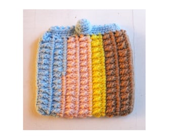 vintage hand crochet small pouch with pom pom closure