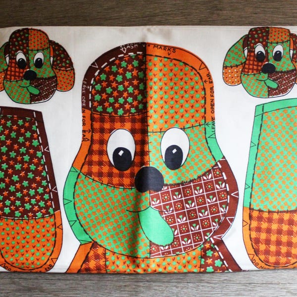 Vintage Patchwork Puppy cut and sew cotton fabric panel