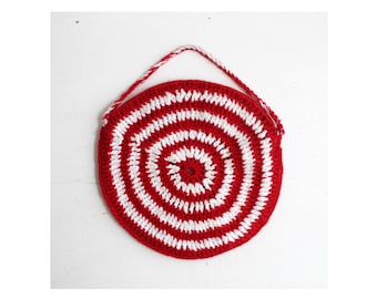 hand crochet small zip purse with handle red and white peppermint swirl