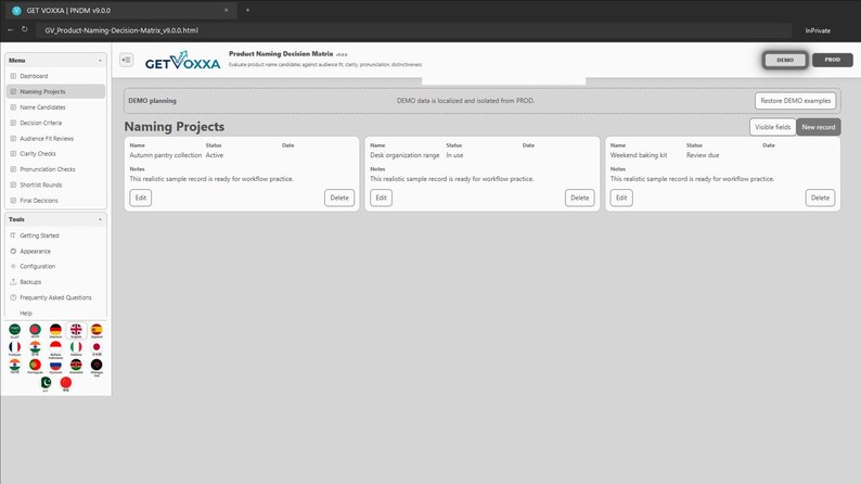 Product Naming Decision Matrix screenshot 2