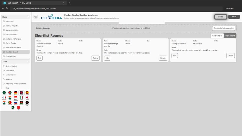 Product Naming Decision Matrix screenshot 8