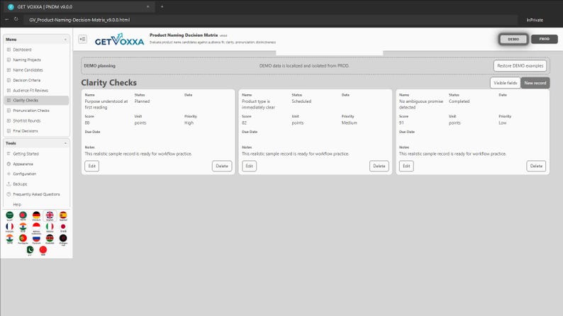 Product Naming Decision Matrix screenshot 6