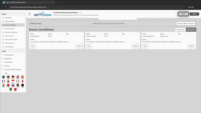 Product Naming Decision Matrix screenshot 3