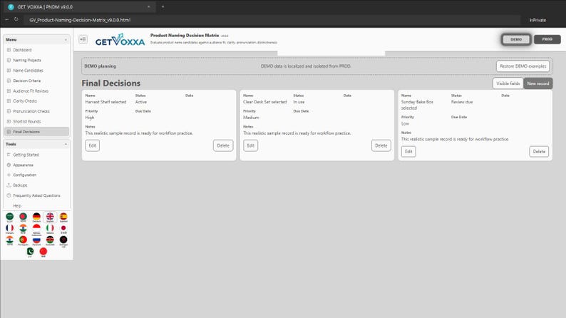 Product Naming Decision Matrix screenshot 9