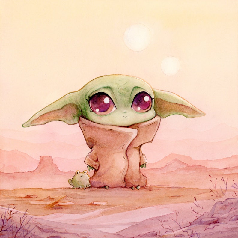 Baby Yoda Star Wars fan art // Fine art print from original | Etsy