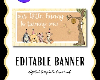 Our little hunny is turning one, Winnie the Pooh banner template