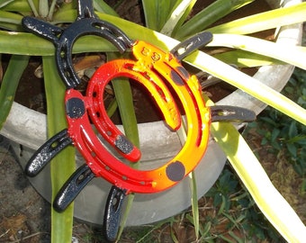 Lady Bug Horseshoe Garden Art, garden stake, metal yard sculpture