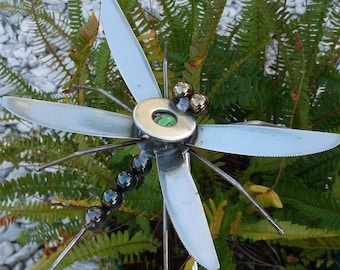 Green Dragonfly Metal Sculpture, Garden Stake