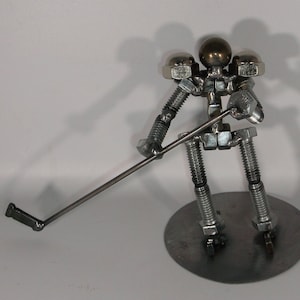 Hockey Player, Metal Bolt Figurine, Athlete, ice skate art sports