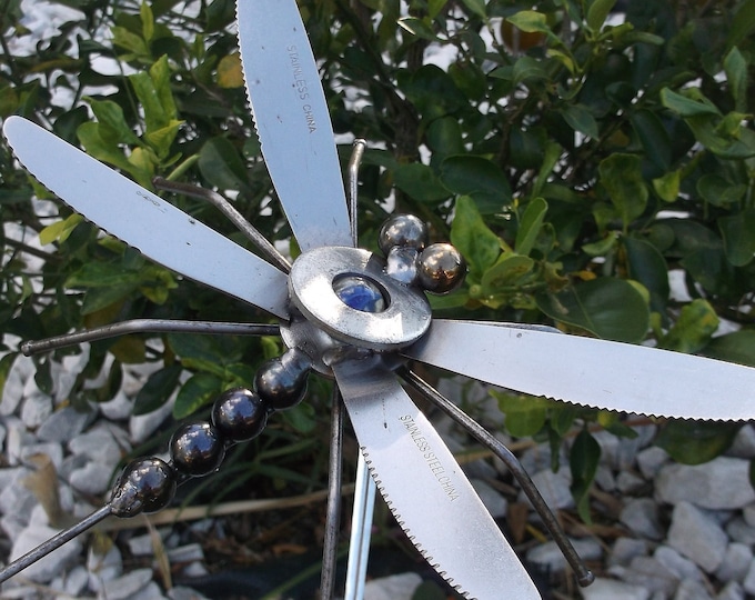 View of Metal Dragonfly Sculpture on Stand: Handmade Art With Intricate Wings ...