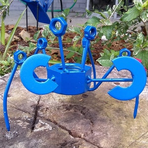 Blue Crab Scrap Metal Recycled Art, Crab Sculpture Figurine image 1