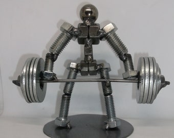 4 Plates Deadlift Weight Lifter, Metal Bolt Figurine, Athlete Exercise Personal Trainer
