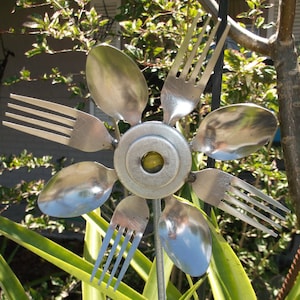 Yellow Spoon and Fork Sunflower Garden Art