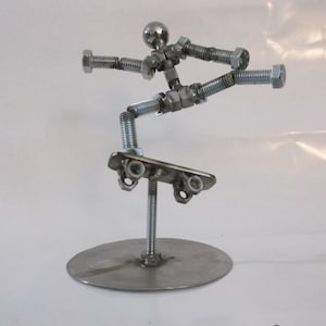 Skateboarder, Metal Bolt Figurine, Upcycled Metal Art