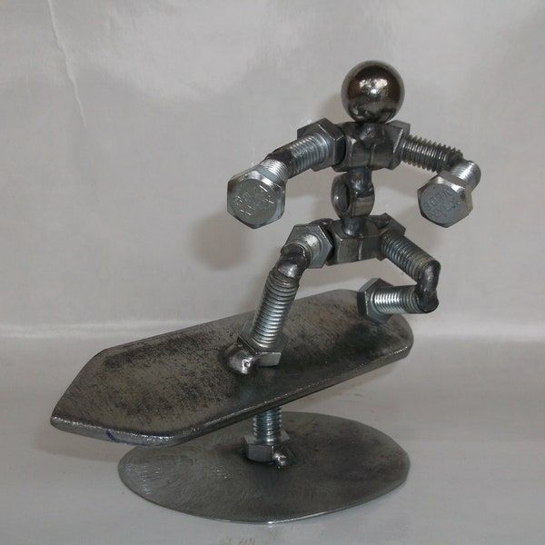 Surfer, Metal Bolt Figurine. Upcycled Art, Water Sports