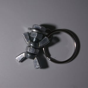 Miniature Man Key Chain, Tiny Person Nut and Bolt Key Chain, Recycled Hardware Key Chain