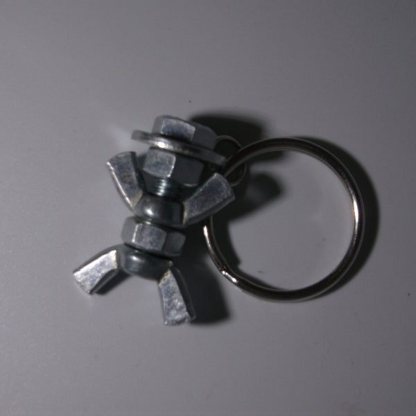 Miniature Man Key Chain, Tiny Person Nut and Bolt Key Chain, Recycled Hardware Key Chain