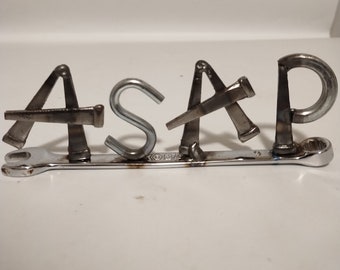 ASAP, Miniature Auto wrench gift, Upcycled Letter Art, welded metal art