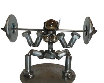 Female Squat Weight Lifter, Miniature Metal Bolt Figurine, Athlete Exercise Personal Trainer