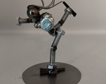 Female Figure Skater, Miniature Metal Bolt Figurine, Up cycled Welded Art, ice skating