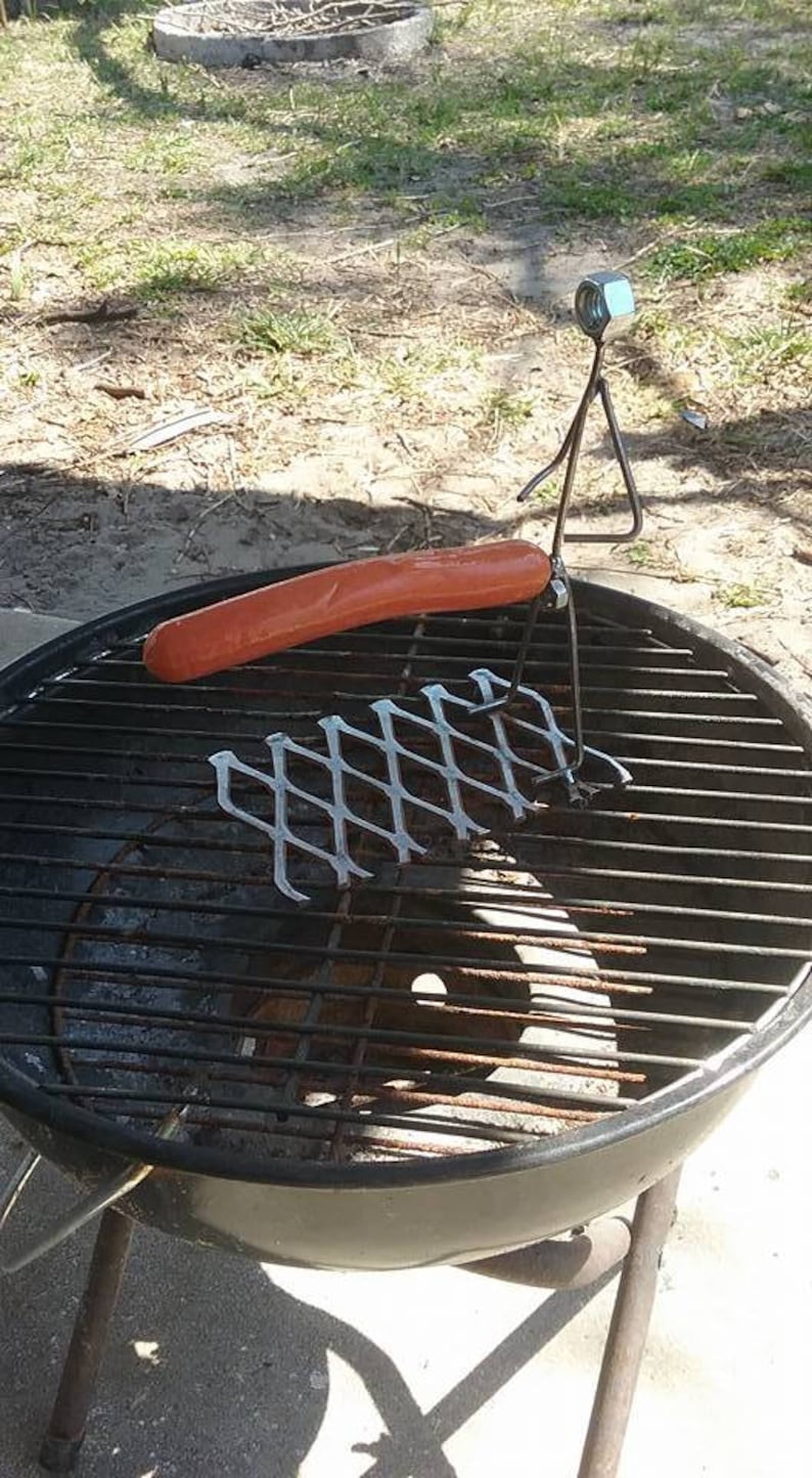 Triple Hot Dog Man, Barbeque Grill Guy, Metal Art BBQ Brat Cooker image 8