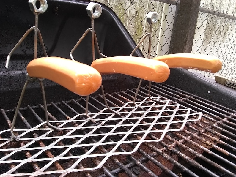 Triple Hot Dog Man, Barbeque Grill Guy, Metal Art BBQ Brat Cooker image 3