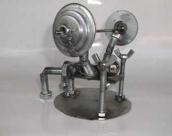 Bench Press Weight Lifter, Miniature Metal Bolt Figurine, Athlete Exercise Personal Trainer