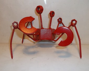 Red Crab Scrap Metal Recycled Art, Crab Sculpture Figurine