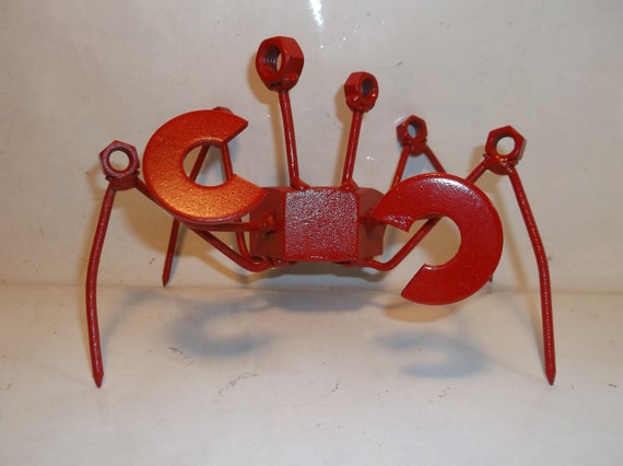 Red Crab Scrap Metal Recycled Art, Crab Sculpture Figurine 