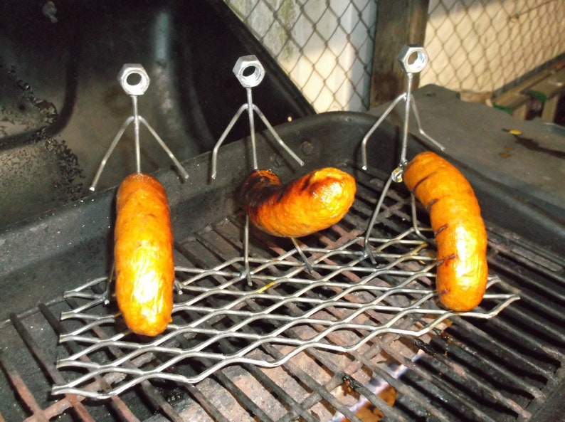 Triple Hot Dog Man, Barbeque Grill Guy, Metal Art BBQ Brat Cooker image 4