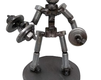 Dumbbell Weight Lifter, Miniature Metal Bolt Figurine, Athlete Exercise Personal Trainer