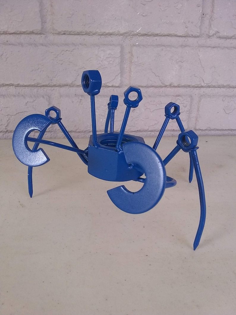 Blue Crab Scrap Metal Recycled Art, Crab Sculpture Figurine image 3