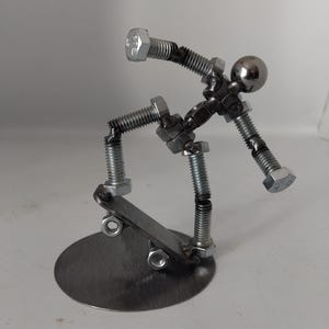 Skateboarder, Metal Bolt Figurine, Upcycled Metal Art