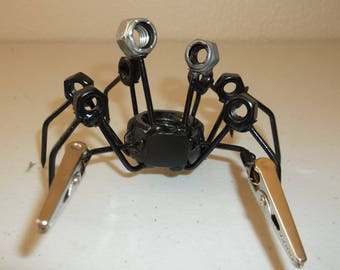 Black Crab Metal Sculpture, Miniature Baby Crab, Up cycled Figurine