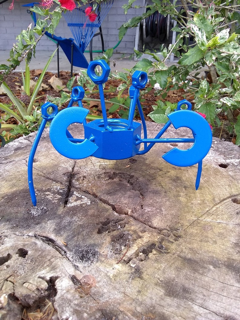 Blue Crab Scrap Metal Recycled Art, Crab Sculpture Figurine image 1