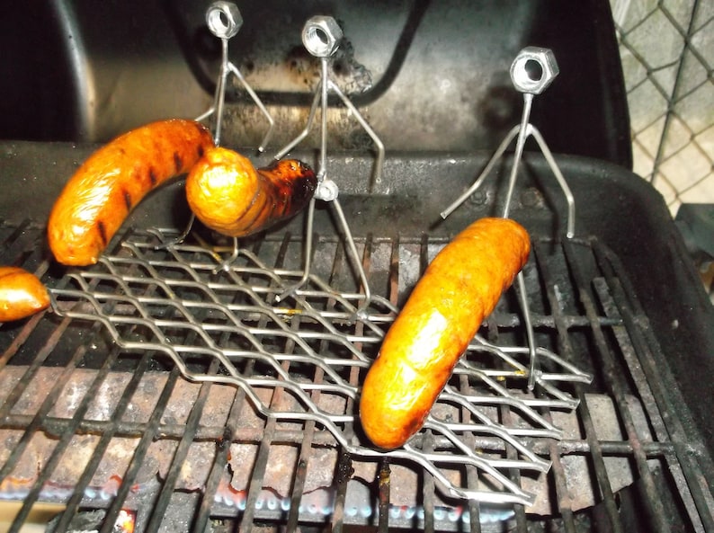 Triple Hot Dog Man, Barbeque Grill Guy, Metal Art BBQ Brat Cooker image 5