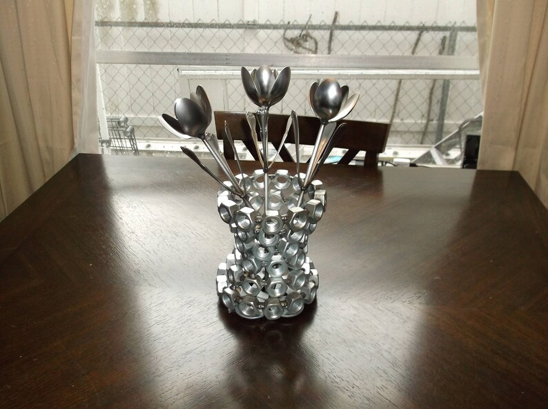 Vase Metal Recycled Art Etsy