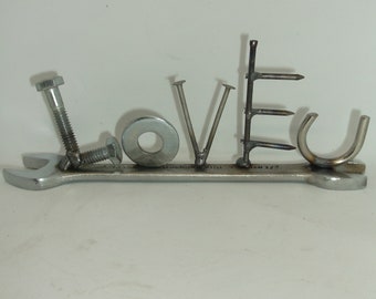 Love U, miniature gift ideas, tiny wrench, metal welded art, recycled tool, Valentine's Day present