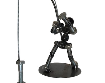 Fisherman, Angler, Metal Bolt Figurine, Upcycled Art