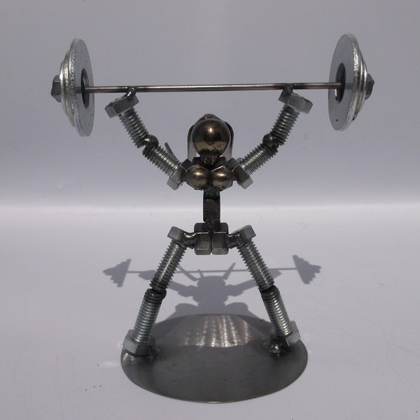 Female Military Press Weight Lifter, Metal Bolt Figurine, Athlete Exercise Personal Trainer