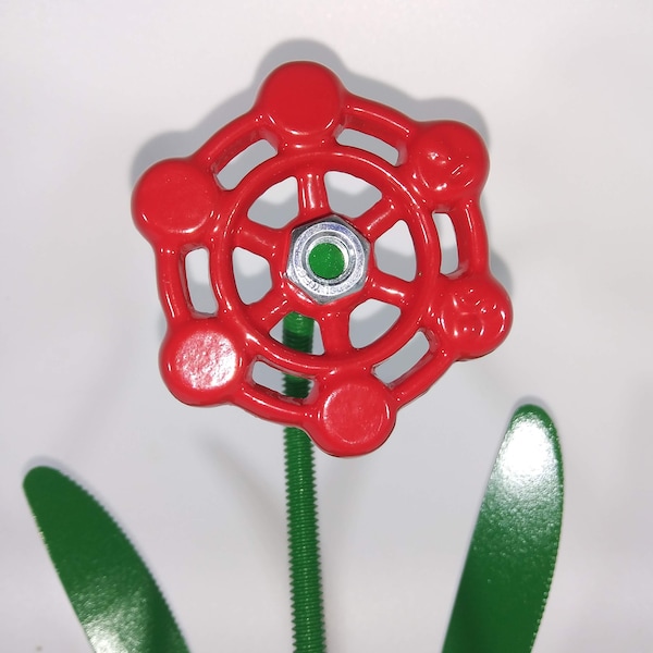 Red Metal Flower, Sculptured Floral Decor, Faucet Flower Valentines Gift, Miniature Flower