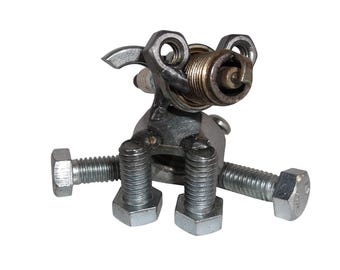 Metal Spark Plug Dog Figurine: Recycled Handmade Art