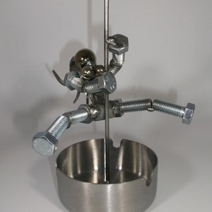 Exotic Dancer Ashtray, Pole Dancer, Metal Bolt Figurine, Up cycled Art, miniature