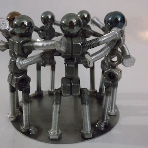 Huddling Metal Bolt People, Group Hug, Team