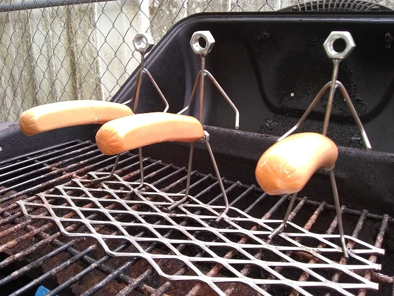 Triple Hot Dog Man, Barbeque Grill Guy, Metal Art BBQ Brat Cooker image 2