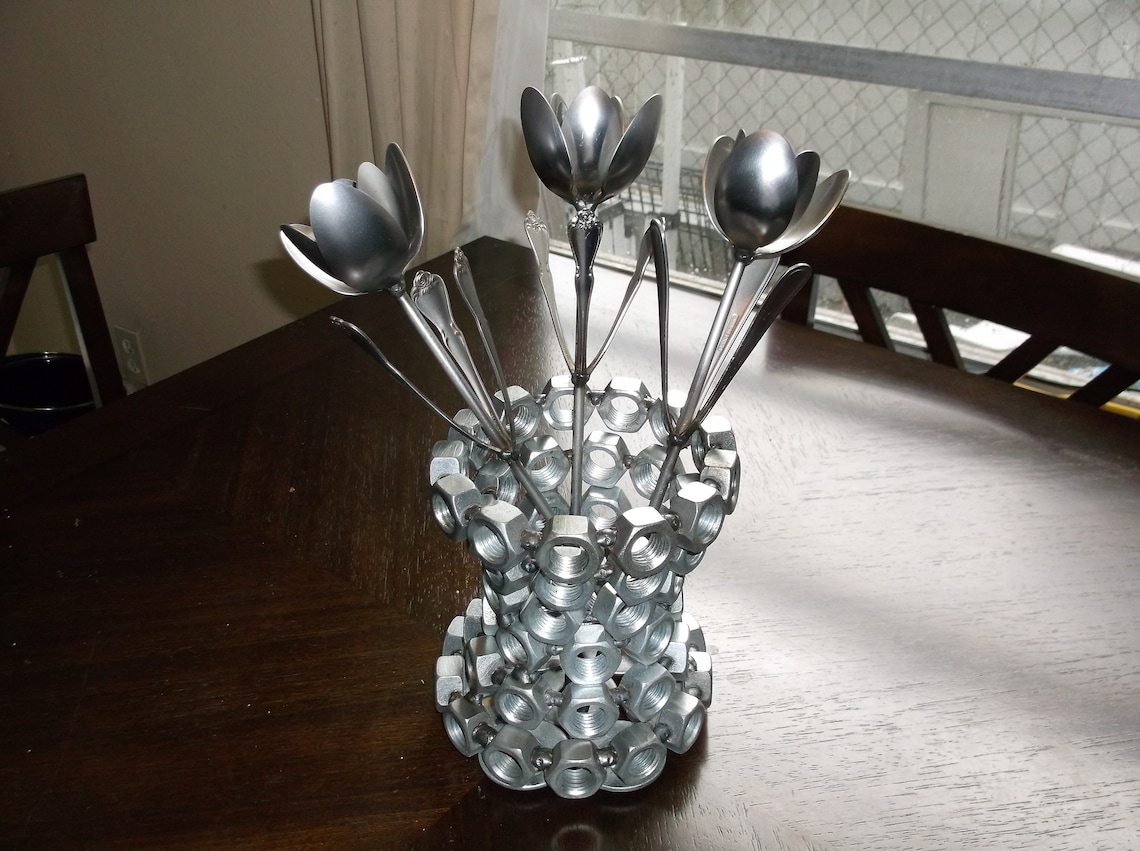 Vase Metal Recycled Art Etsy