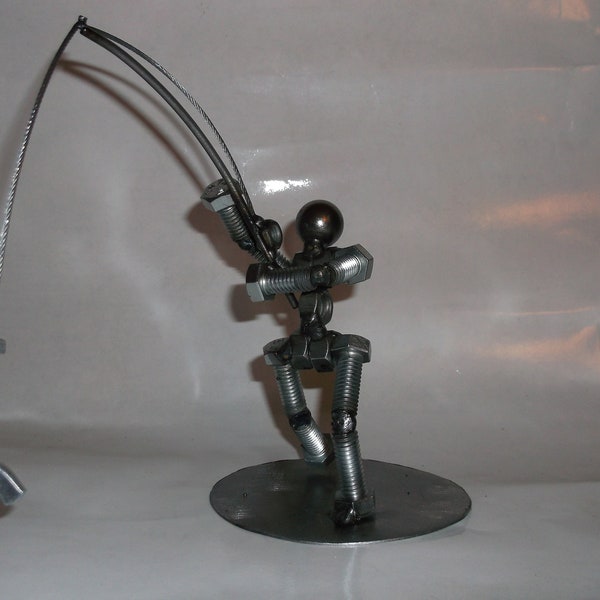 Fisherman, Angler, Metal Bolt Figurine, Upcycled Art